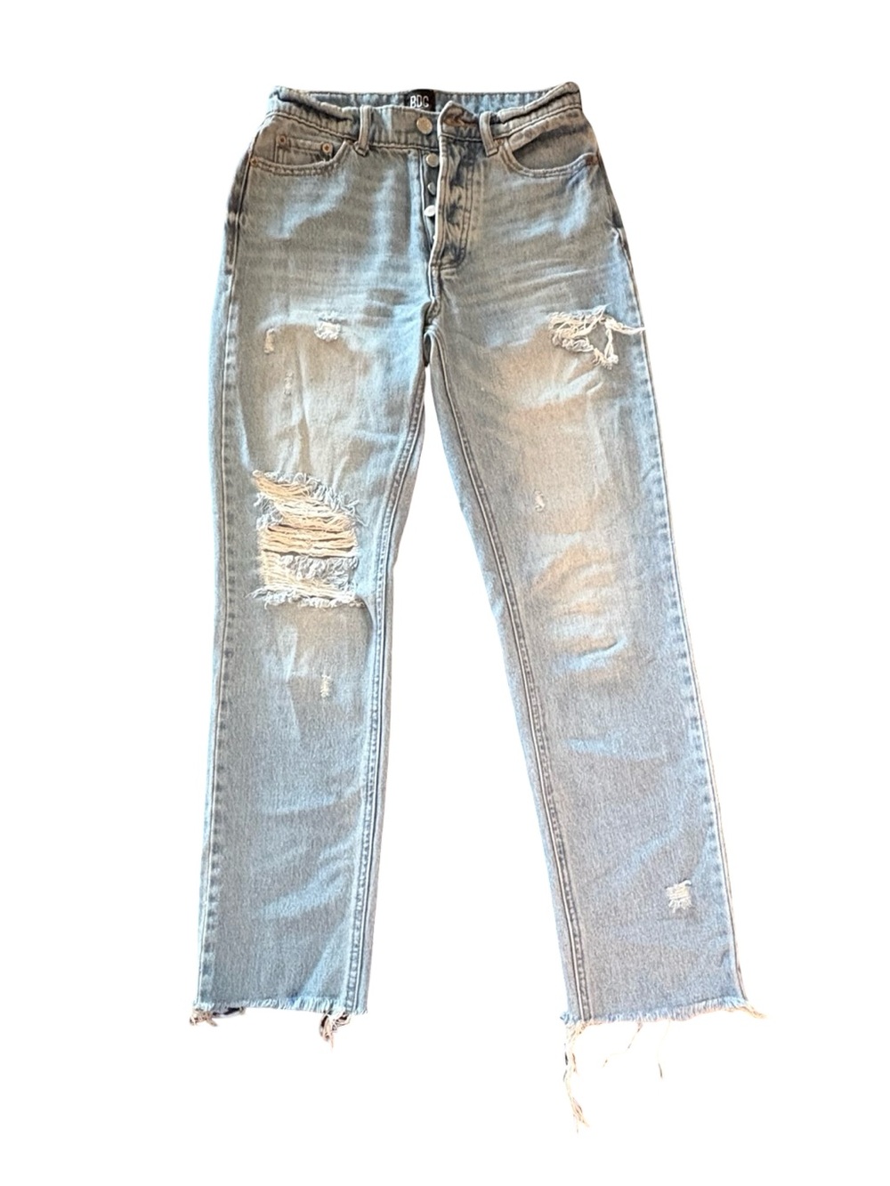 BDG Light Blue Distressed Straight-Leg Jeans Size 24